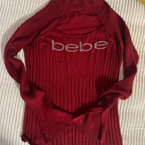 Bebe Women's Burgundy Ribbed Long Sleeve Top